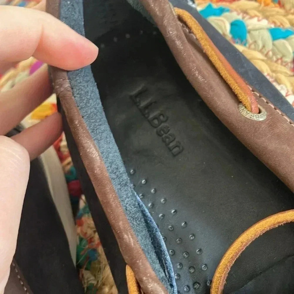 L.L. Bean  navy brown leather boat shoes - Picture 2 of 5